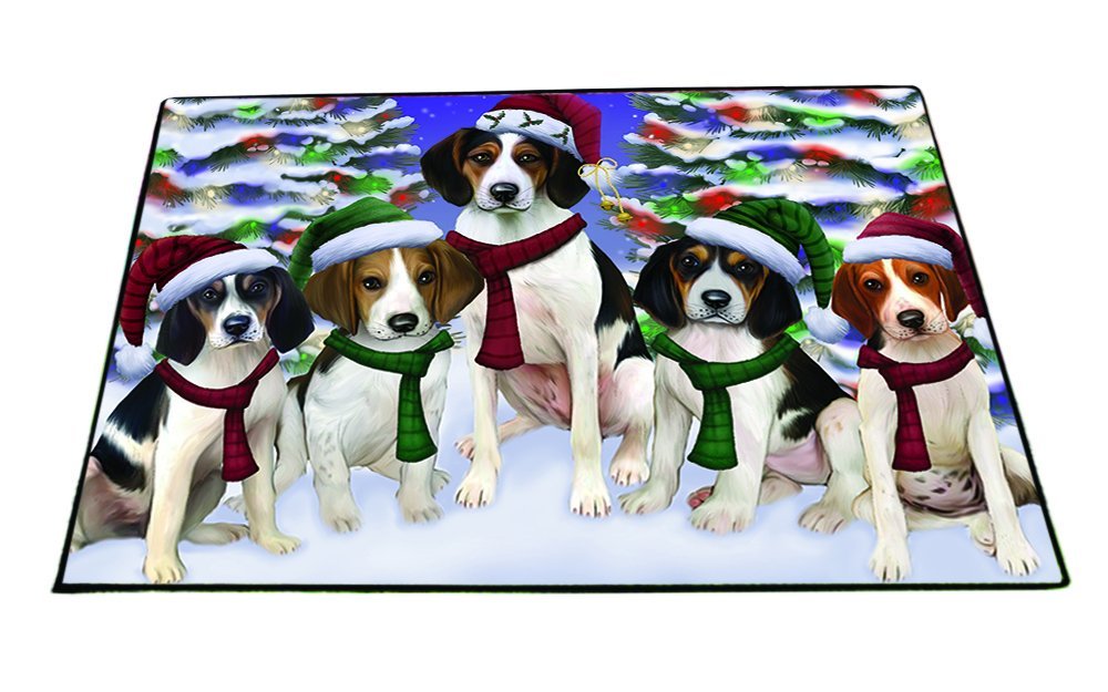 Treeing Walker Coonhound Dog Christmas Family Portrait in Holiday Scenic Background Indoor/Outdoor Floormat