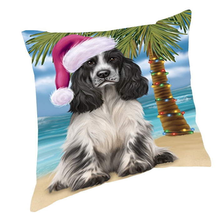 Summertime Christmas Happy Holidays Cocker Spaniel Dog on Beach Throw Pillow PIL1476