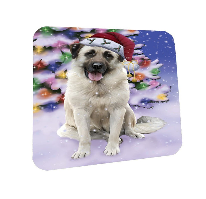Winterland Wonderland Anatolian Shepherds Dog In Christmas Holiday Scenic Background Coasters Set of 4