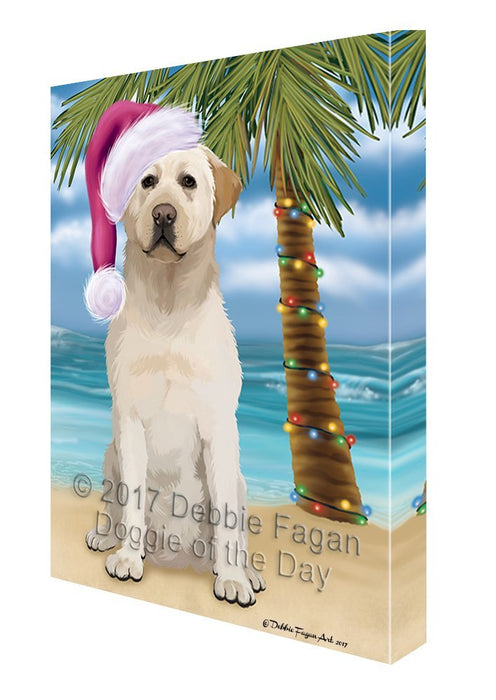 Summertime Happy Holidays Christmas Labrador Dog on Tropical Island Beach Canvas Wall Art D114