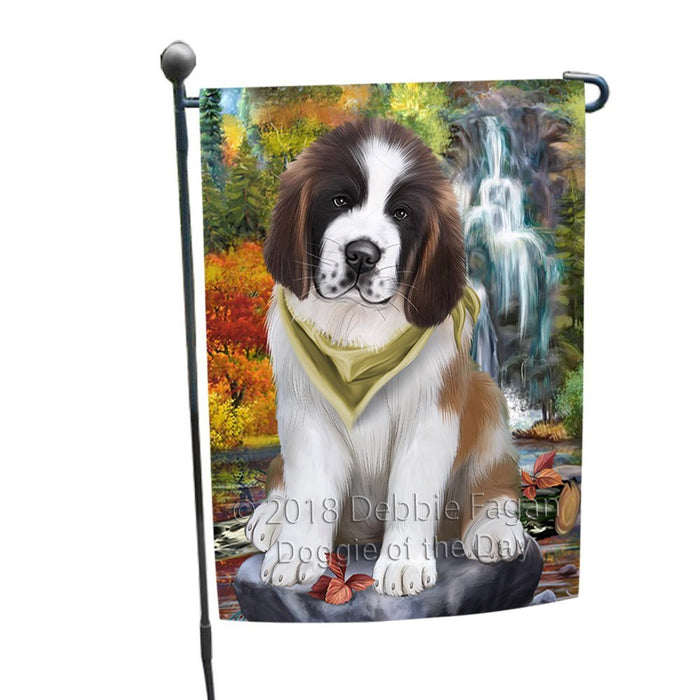Scenic Waterfall Saint Bernard Dog Garden Flag GFLG49314