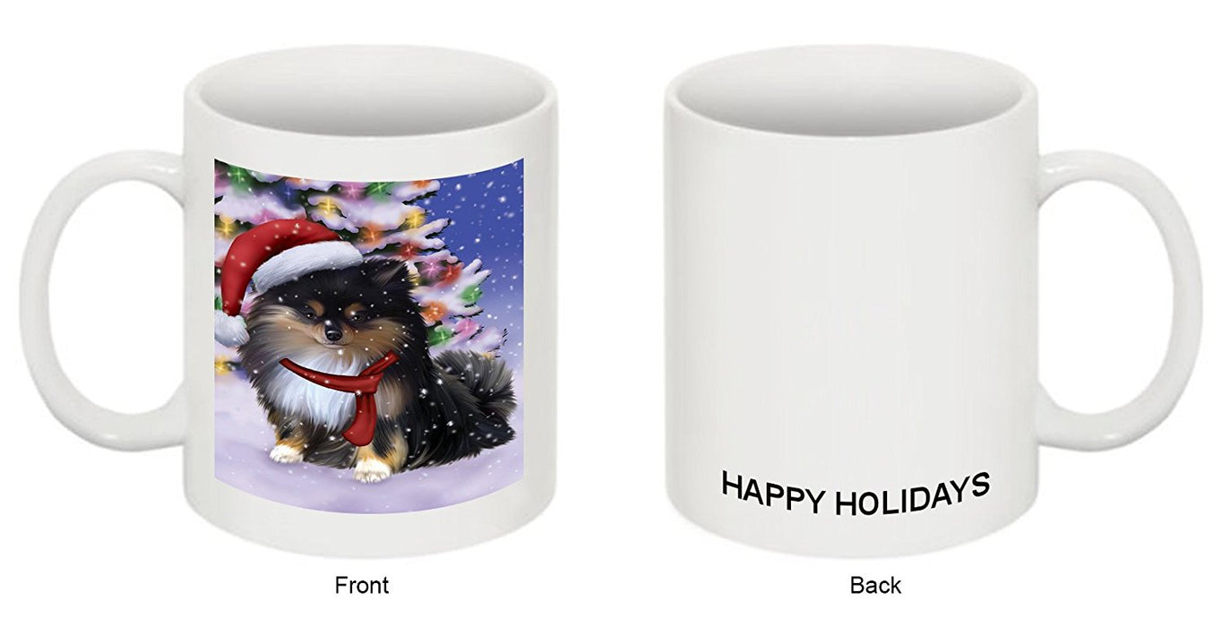 Winterland Wonderland Pomeranians Dog In Christmas Holiday Scenic Background Mug