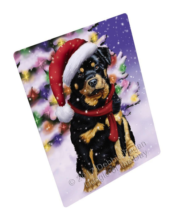 Winterland Wonderland Rottweiler Puppy Dog In Christmas Holiday Scenic Background Tempered Cutting Board