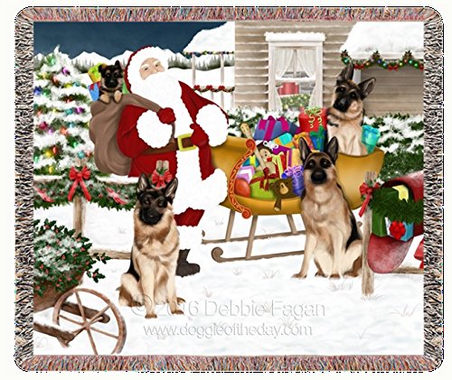 Santa With German Shepherd Dogs and Gifts Woven Throw Blanket 54 X 38