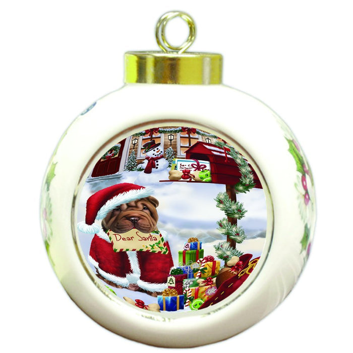 Shar Pei Dear Santa Letter Christmas Holiday Mailbox Dog Round Ball Ornament D109