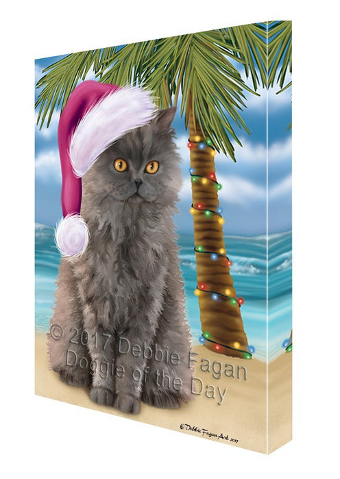 Summertime Happy Holidays Christmas Selkirk Rex Cat on Tropical Island Beach Canvas Wall Art D119