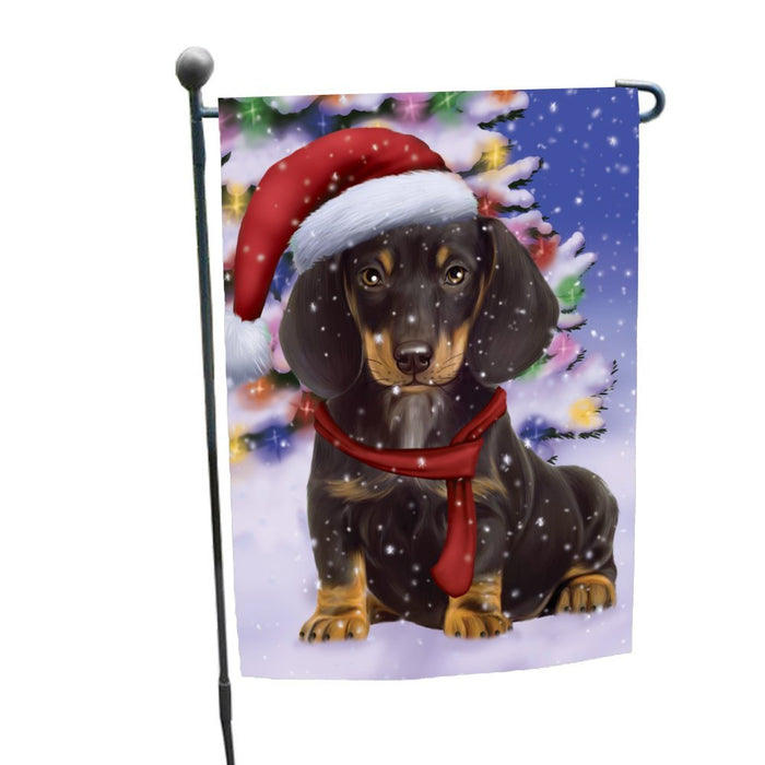 Winterland Wonderland Dachshunds Dog In Christmas Holiday Scenic Background Garden Flag