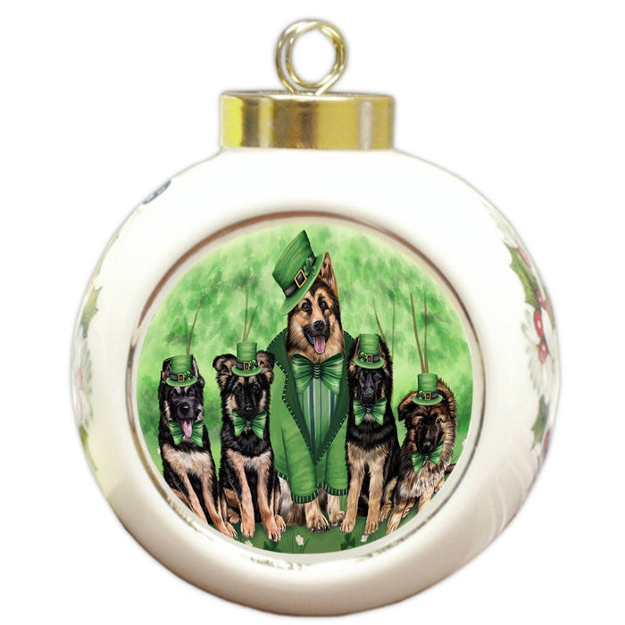 St. Patricks Day Irish Family Portrait German Shepherds Dog Round Ball Christmas Ornament RBPOR48804