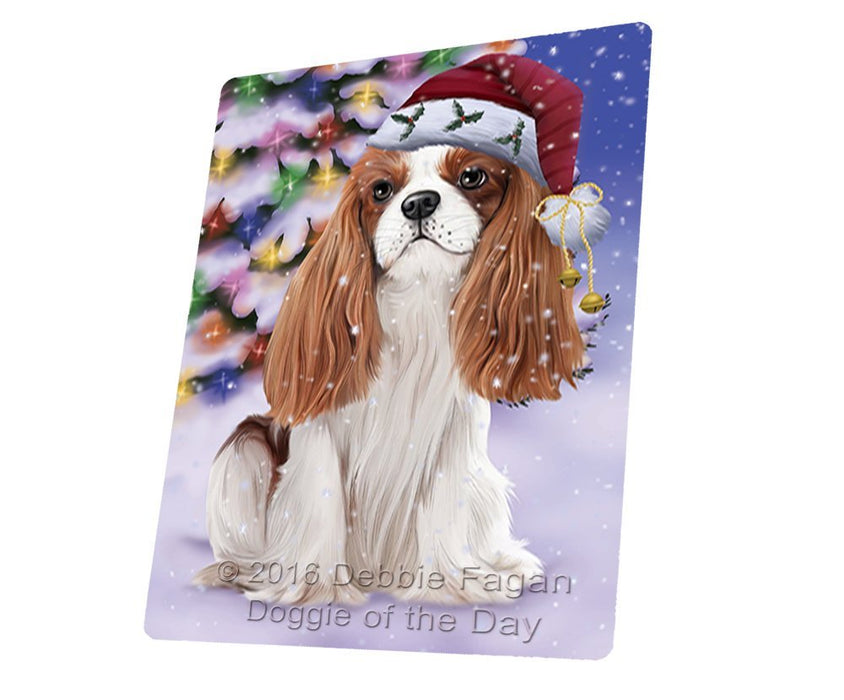 Winterland Wonderland Cavalier King Charles Spaniel Dog In Christmas Holiday Scenic Background Tempered Cutting Board