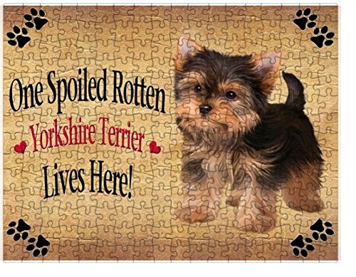 Spoiled Rotten Yorkshire Terrier Puppy Dog Puzzle with Photo Tin