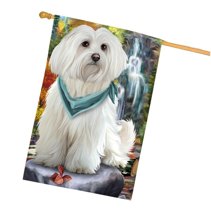 Scenic Waterfall Maltese Dog House Flag FLGA49422