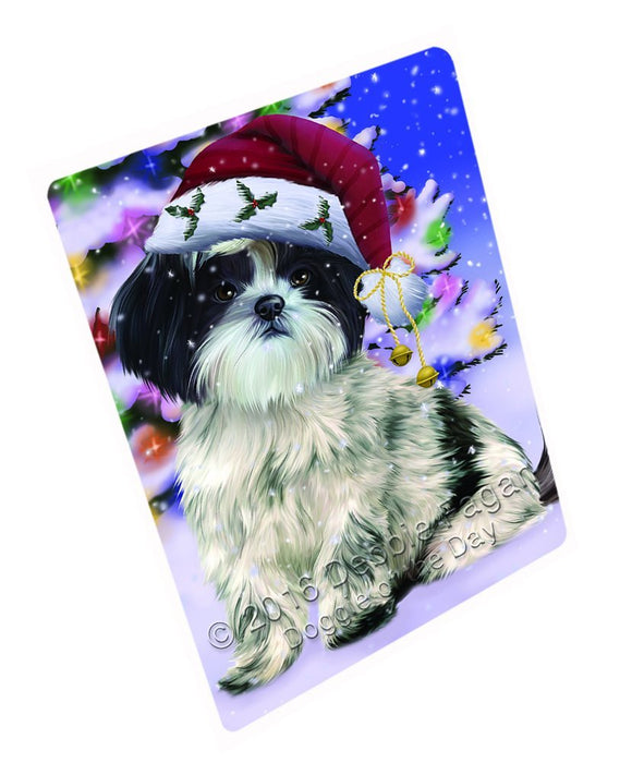 Winterland Wonderland Shih Tzu Dog In Christmas Holiday Scenic Background Large Refrigerator / Dishwasher Magnet D345