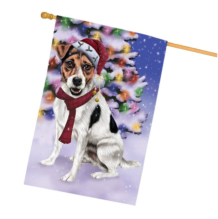 Winterland Wonderland Jack Russel Dog In Christmas Holiday Scenic Background House Flag