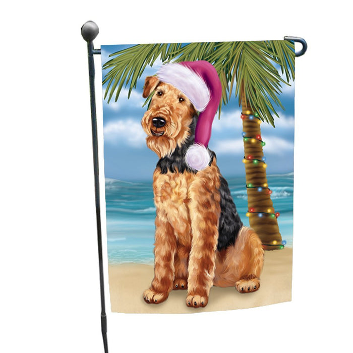 Summertime Happy Holidays Christmas Airedale Dog on Tropical Island Beach Garden Flag