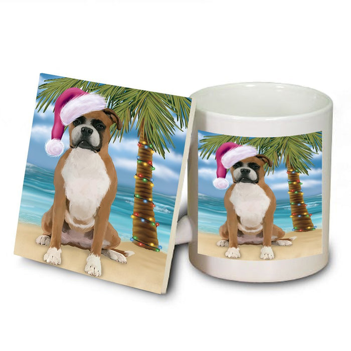 Summertime Boxer Dog on Beach Christmas Mug and Coaster Set MUC0565