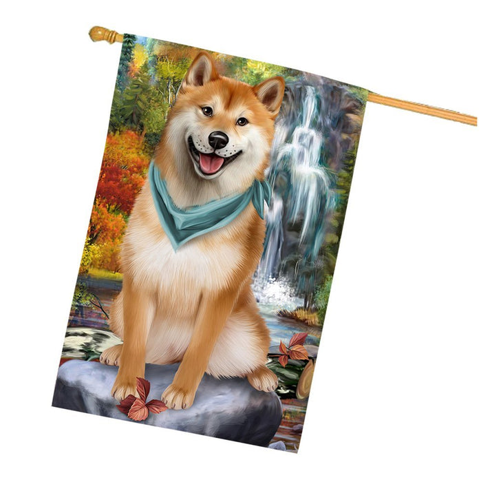 Scenic Waterfall Shiba Inu Dog House Flag FLGA49476