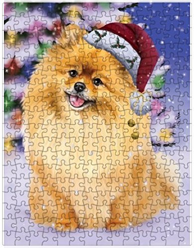 Winterland Wonderland Pomeranians Dog In Christmas Holiday Scenic Background Puzzle with Photo Tin