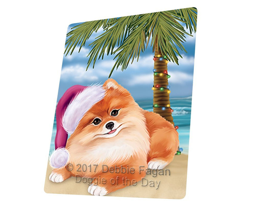 Summertime Happy Holidays Christmas Pomeranian Dog on Tropical Island Beach Large Refrigerator / Dishwasher Magnet D187