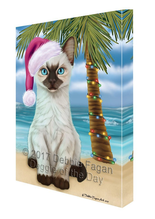 Summertime Happy Holidays Christmas Siamese Kitten Cat on Tropical Island Beach Canvas Wall Art D121