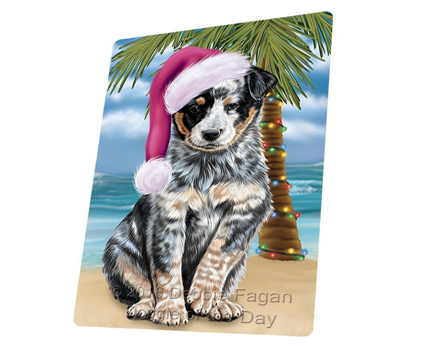 Summertime Happy Holidays Christmas Australian Cattle Dog Dog on Tropical Island Beach Large Refrigerator / Dishwasher Magnet