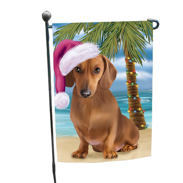Summertime Christmas Happy Holidays Dachshund Dog on Beach Garden Flag FLG320