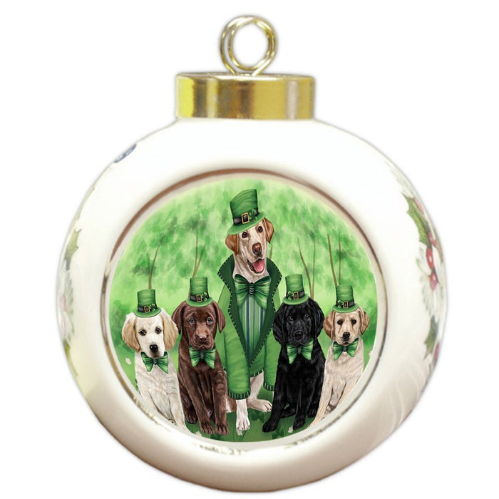 St. Patricks Day Irish Family Portrait Labrador Retrievers Dog Round Ball Christmas Ornament RBPOR48824