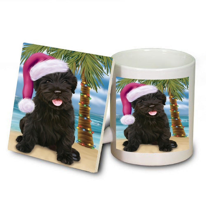 Summertime Black Russian Terrier Dog on Beach Christmas Mug and Coaster Set MUC0741