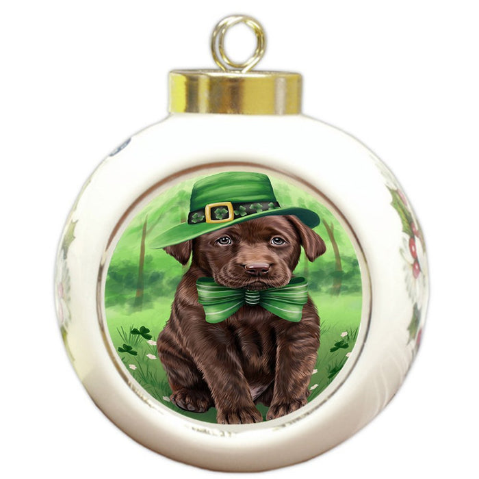 St. Patricks Day Irish Portrait Labrador Retriever Dog Round Ball Christmas Ornament RBPOR48827