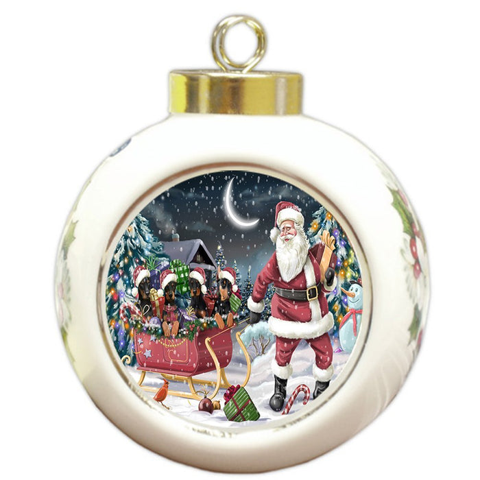 Santa Sled Dogs Doberman Pinscher Christmas Round Ball Ornament POR999