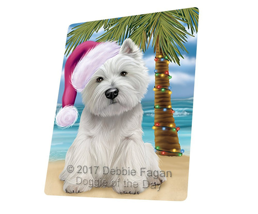 Summertime Happy Holidays Christmas West Highland White Terrier Dog on Tropical Island Beach Tempered Cutting Board D145