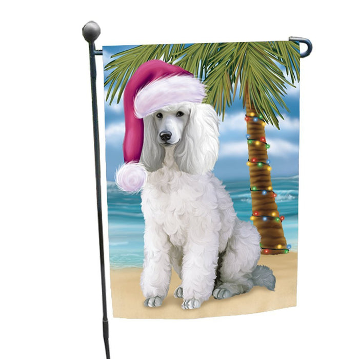Summertime Happy Holidays Christmas Poodles Dog on Tropical Island Beach Garden Flag