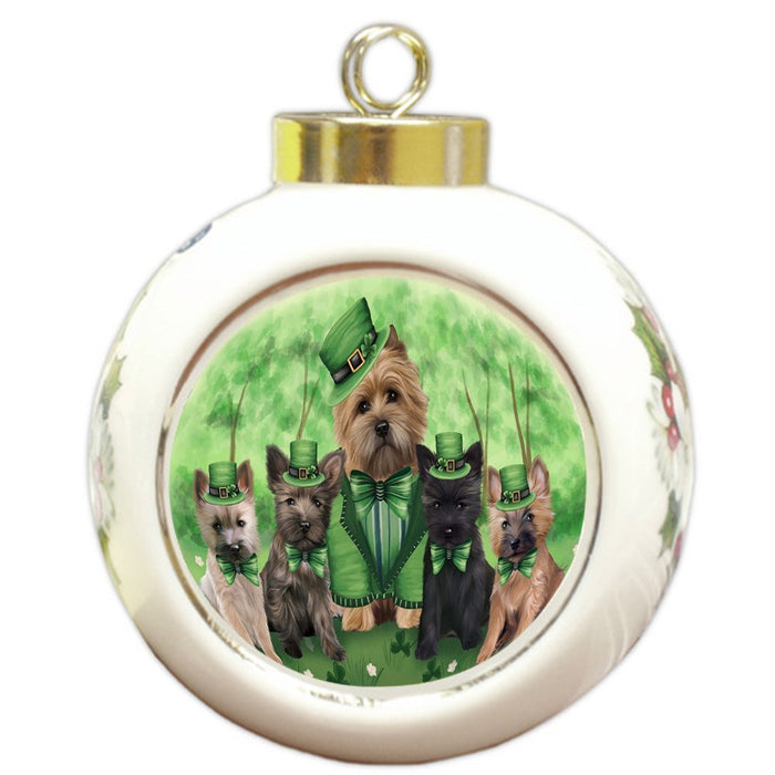 St. Patricks Day Irish Family Portrait Cairn Terriers Dog Round Ball Christmas Ornament RBPOR48759