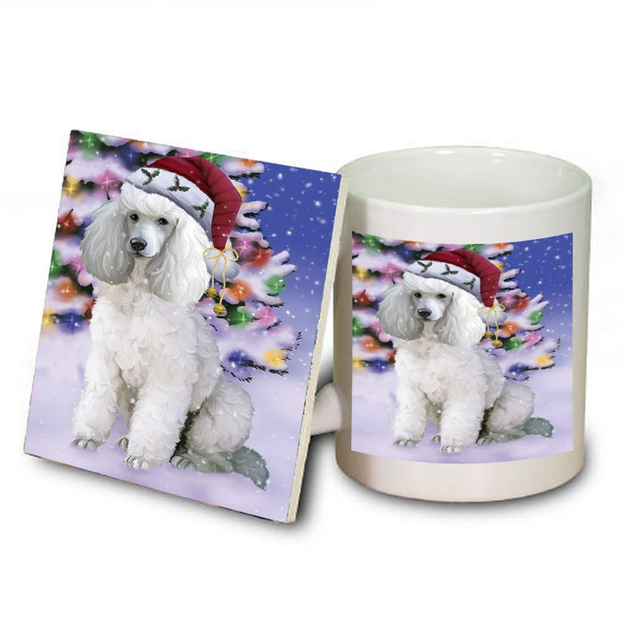 Winterland Wonderland Poodles Dog In Christmas Holiday Scenic Background Mug and Coaster Set