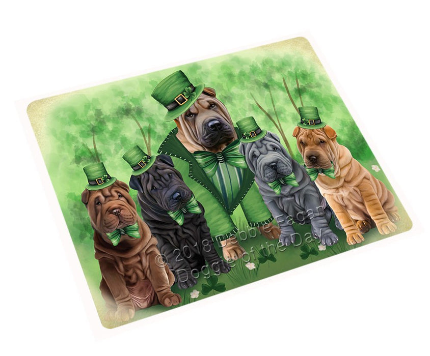 St. Patricks Day Irish Family Portrait Shar Peis Dog Tempered Cutting Board C51660