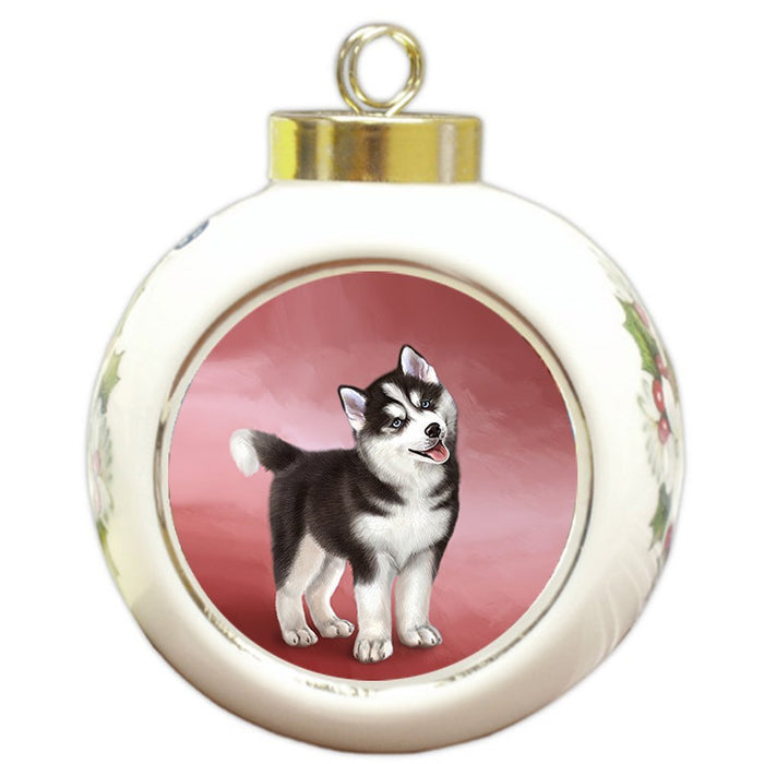 Siberian Husky Dog Round Ball Christmas Ornament RBPOR48125
