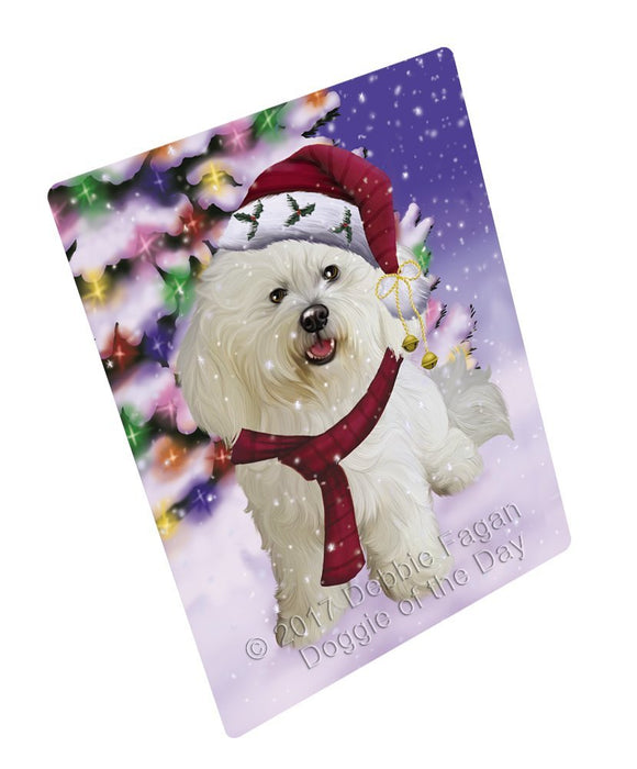 Winterland Wonderland Bichon Frise Dog In Christmas Holiday Scenic Background Large Refrigerator / Dishwasher Magnet