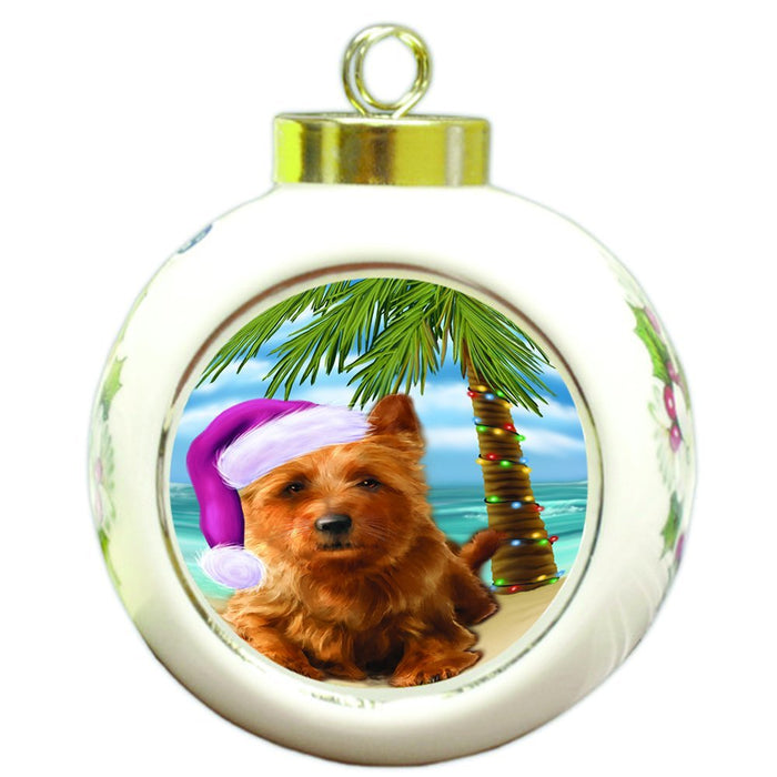 Summertime Happy Holidays Christmas Australian Terriers Dog on Tropical Island Beach Round Ball Ornament D490