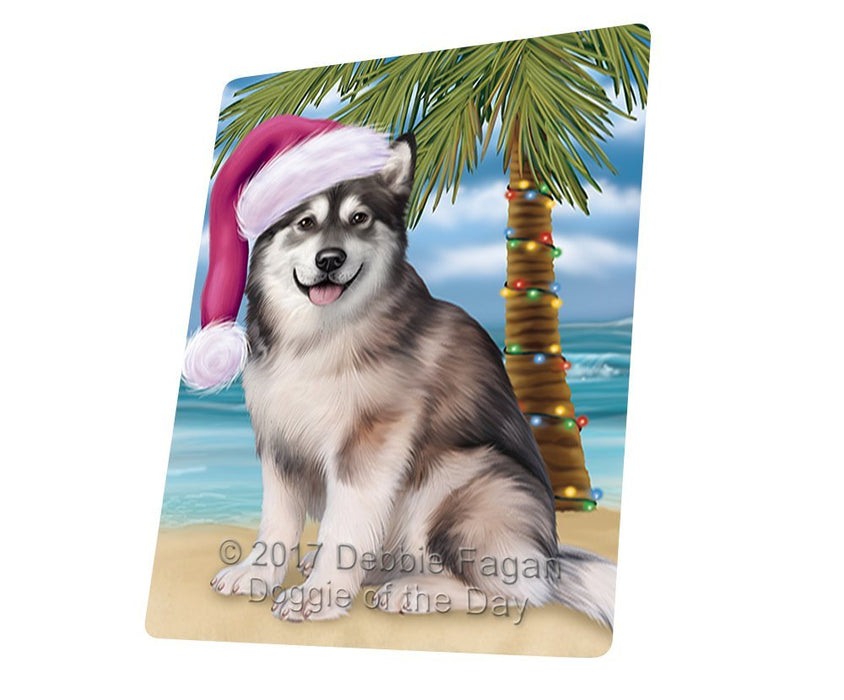 Summertime Happy Holidays Christmas Alaskan Malamute Dog On Tropical Island Beach Magnet Mini (3.5" x 2") D136