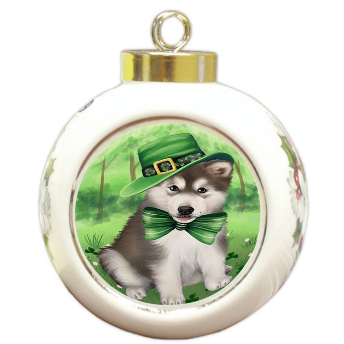 St Patricks Day Irish Portrait Alaskan Malamute Dog Round Ball Christmas Ornament RBPOR48585