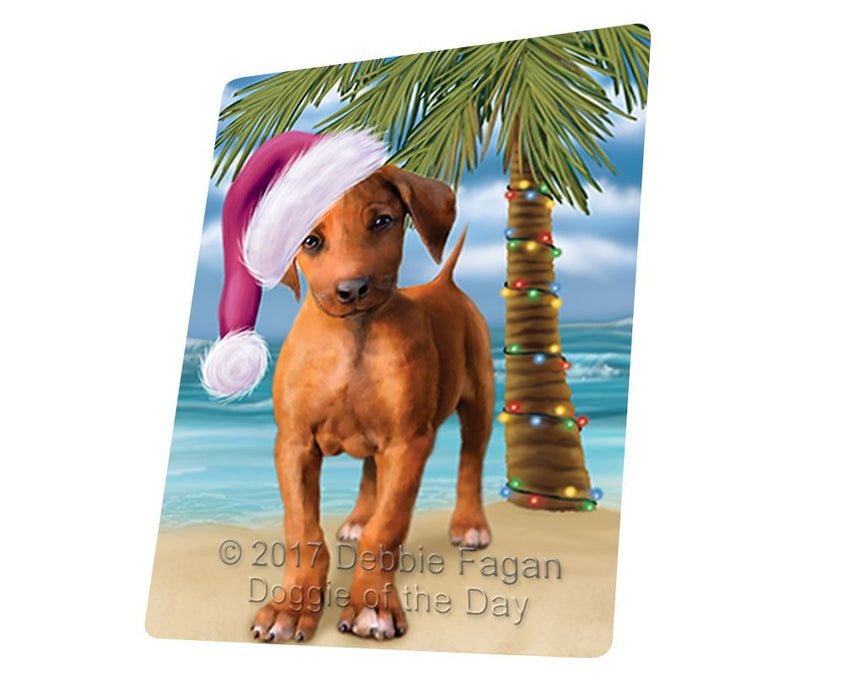 Summertime Happy Holidays Christmas Rhodesian Ridgeback Dog on Tropical Island Beach Tempered Cutting Board D133