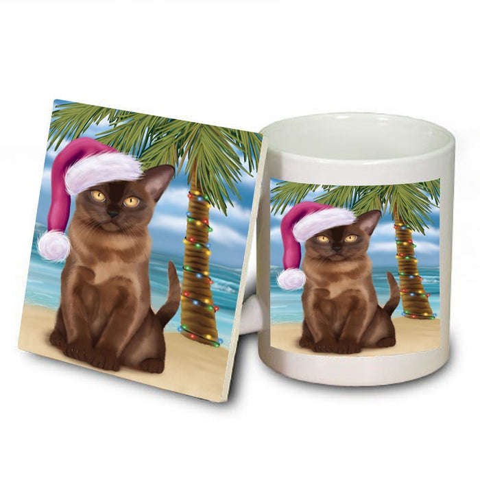 Summertime Burmese Cat Dog on Beach Christmas Mug and Coaster Set MUC0750