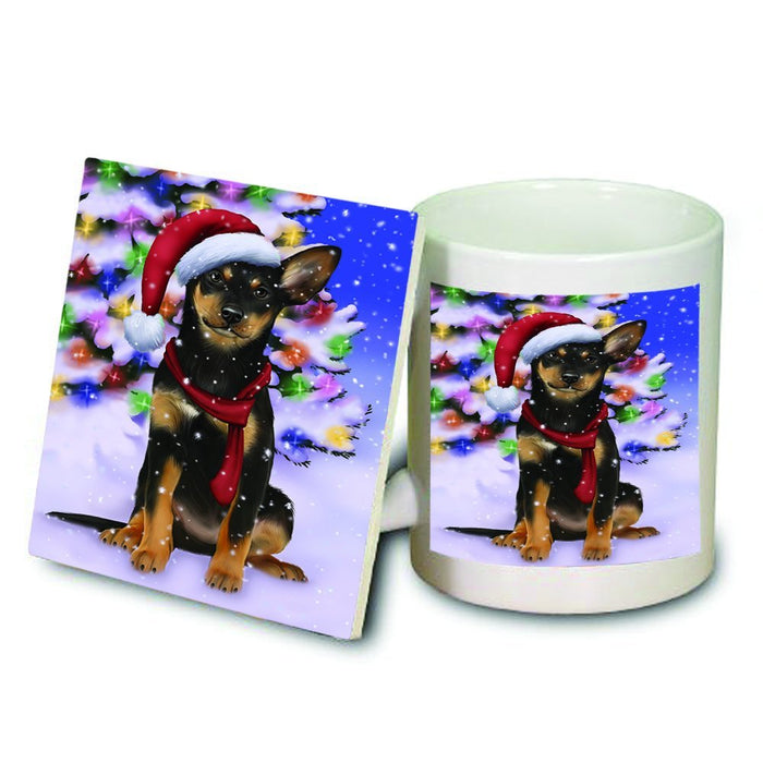 Winterland Wonderland Australian Kelpies Dog In Christmas Holiday Scenic Background Mug and Coaster Set