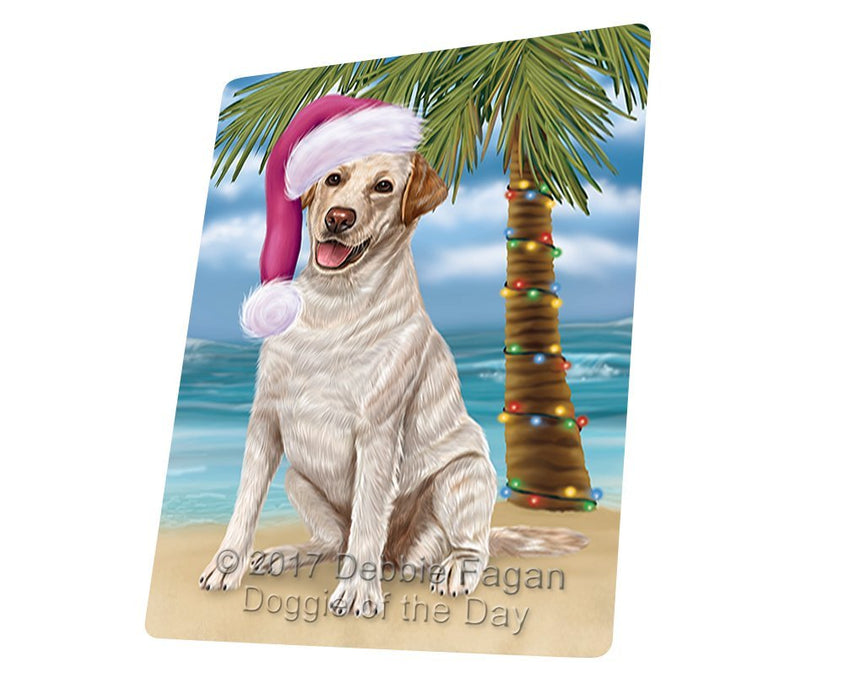 Summertime Happy Holidays Christmas Labradors Dog on Tropical Island Beach Tempered Cutting Board