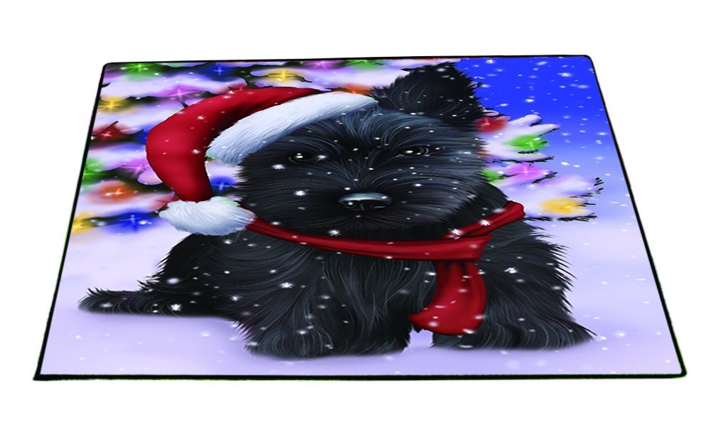 Winterland Wonderland Scottish Terrier Dog In Christmas Holiday Scenic Background Indoor/Outdoor Floormat