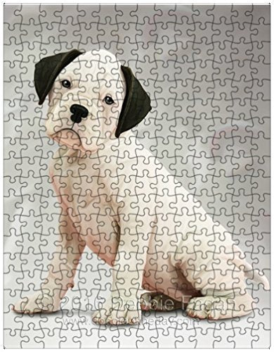 White Boxer Dog Art Portrait Print 300 Pc. Puzzle with Photo Tin