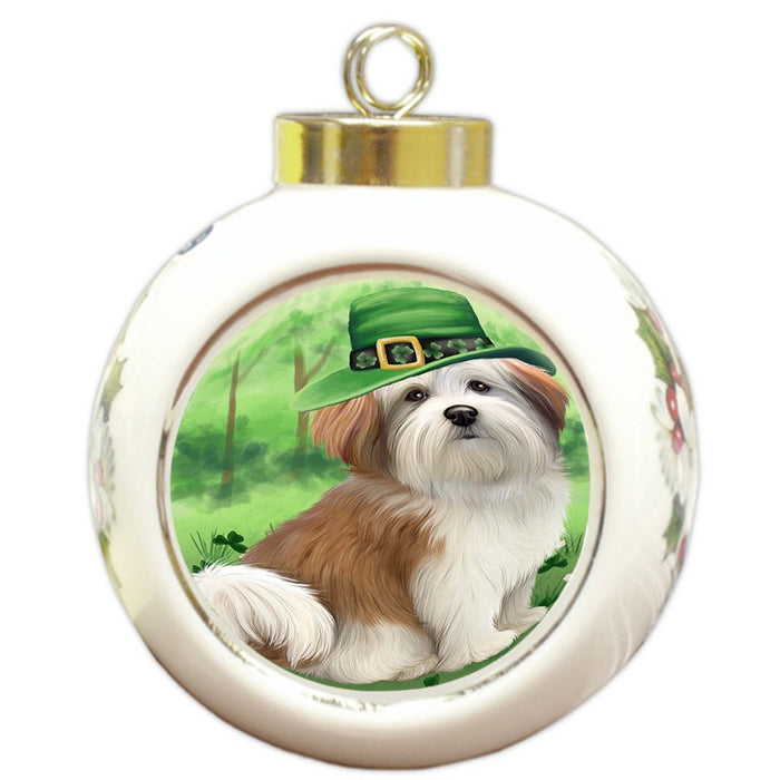 St. Patricks Day Irish Portrait Malti Tzu Dog Round Ball Christmas Ornament RBPOR48835