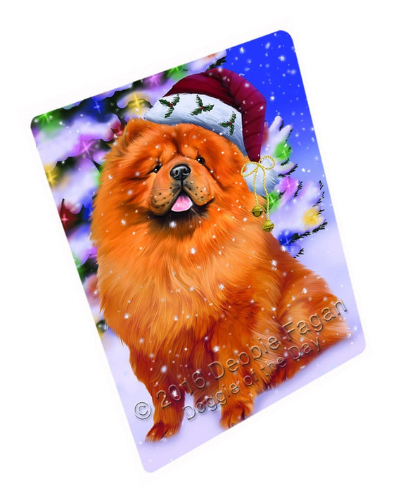 Winterland Wonderland Chow Chow Dog In Christmas Holiday Scenic Background Tempered Cutting Board