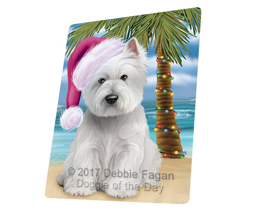 Summertime Happy Holidays Christmas West Highland White Terrier Dog on Tropical Island Beach Large Refrigerator / Dishwasher Magnet D144