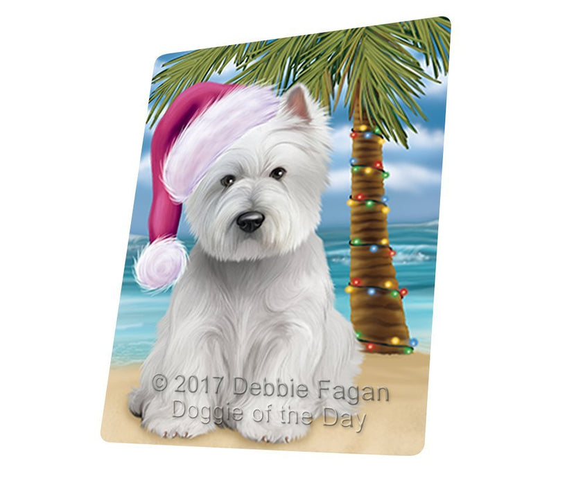 Summertime Happy Holidays Christmas West Highland White Terrier Dog on Tropical Island Beach Tempered Cutting Board D144