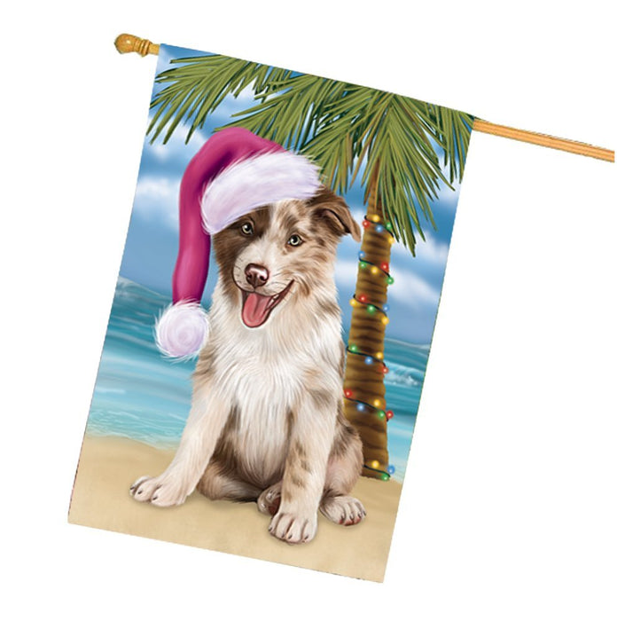 Summertime Happy Holidays Christmas Border Collie Dog on Tropical Island Beach House Flag